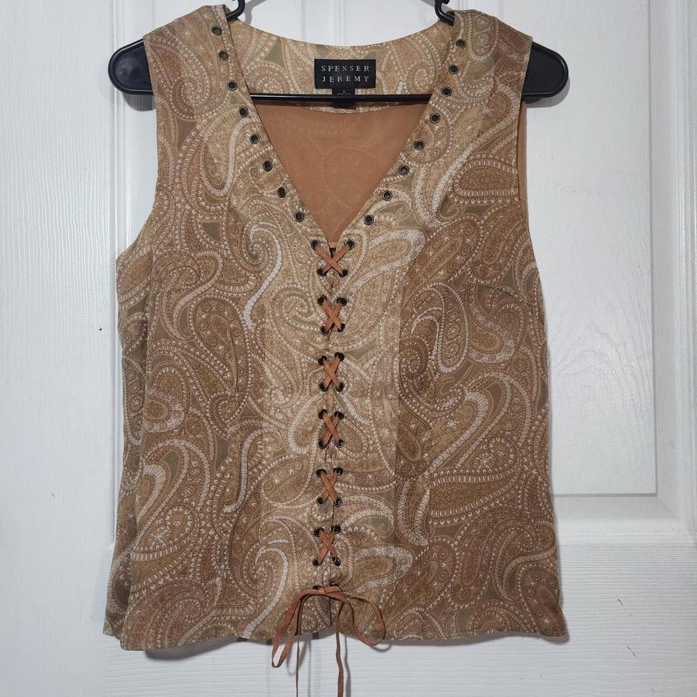 Vintage Tan Silk Lace Up Top